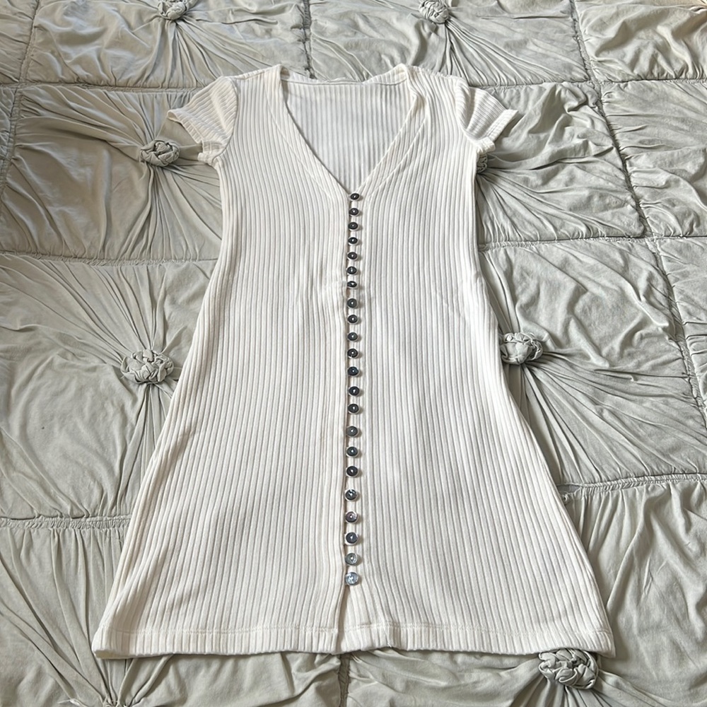 Reformation Cream Ribbed Button-Front Mini Dress - Picture 2 of 5